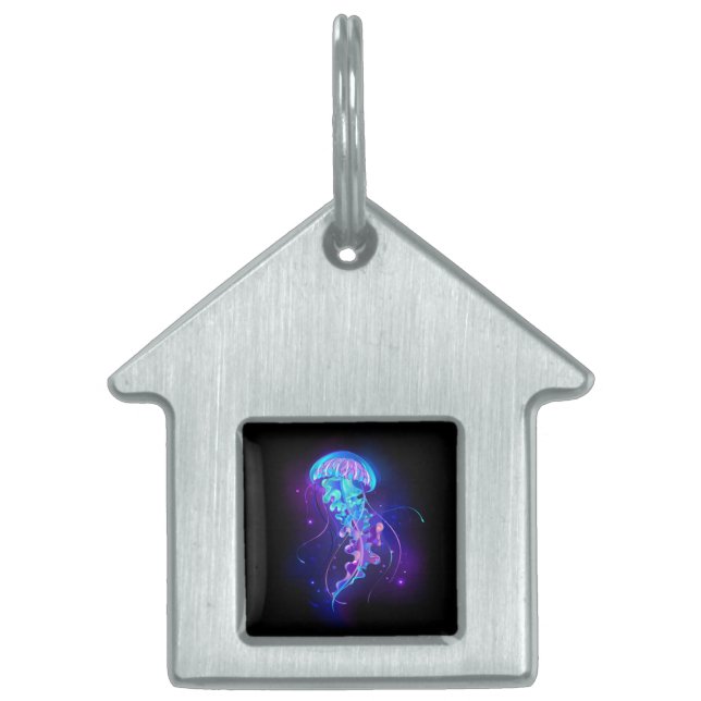 Vibrant Colour Glowing Jellyfish Pet ID Tag (Front)