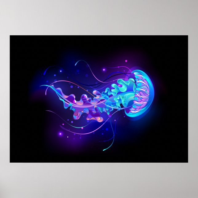 Vibrant Colour Glowing Jellyfish Poster (Front)