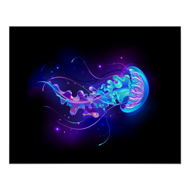 Vibrant Colour Glowing Jellyfish Poster (Front)