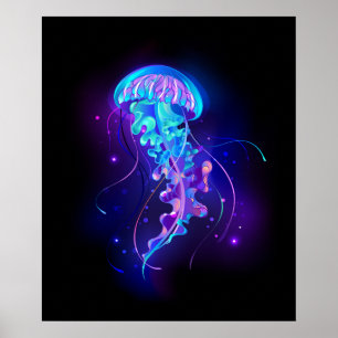 Vibrant Colour Glowing Jellyfish Poster