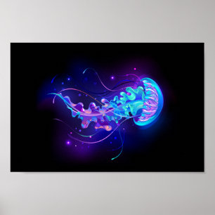 Vibrant Colour Glowing Jellyfish Poster