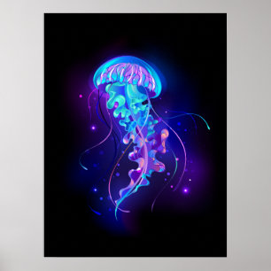 Vibrant Colour Glowing Jellyfish Poster