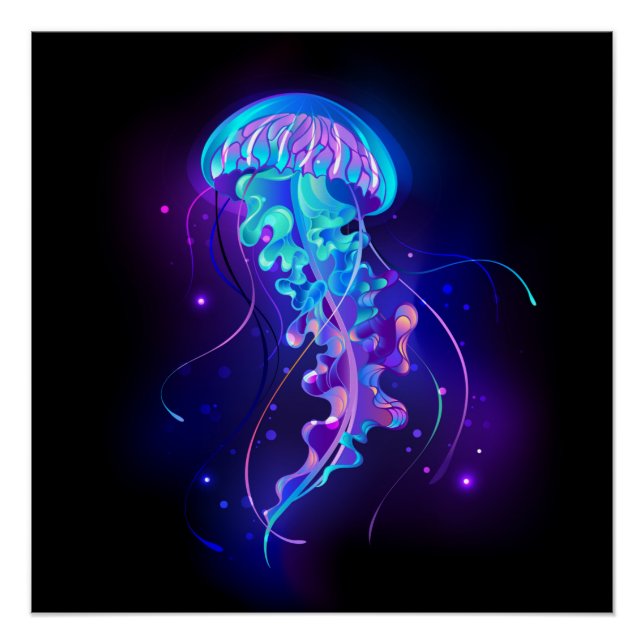Vibrant Colour Glowing Jellyfish Poster (Front)