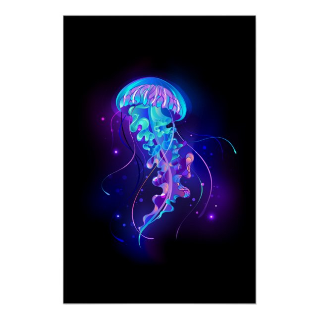 Vibrant Colour Glowing Jellyfish Poster (Front)