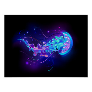 Vibrant Colour Glowing Jellyfish Poster