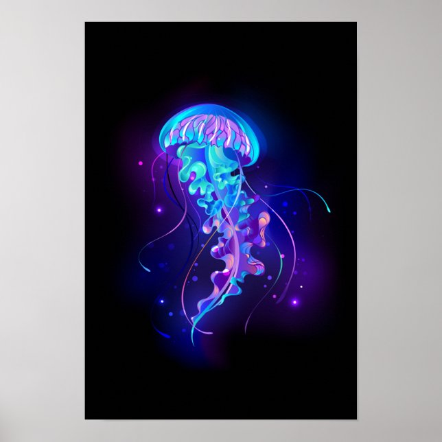 Vibrant Colour Glowing Jellyfish Poster (Front)