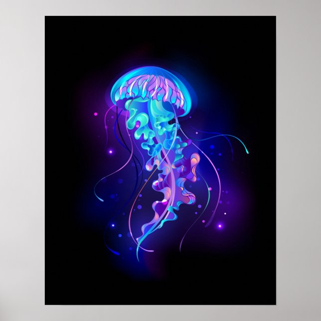 Vibrant Colour Glowing Jellyfish Poster (Front)