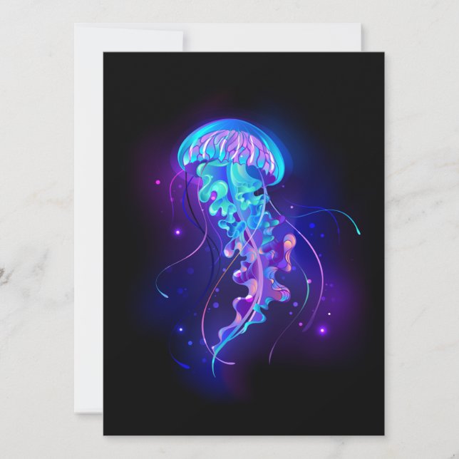 Vibrant Colour Glowing Jellyfish Save The Date (Front)