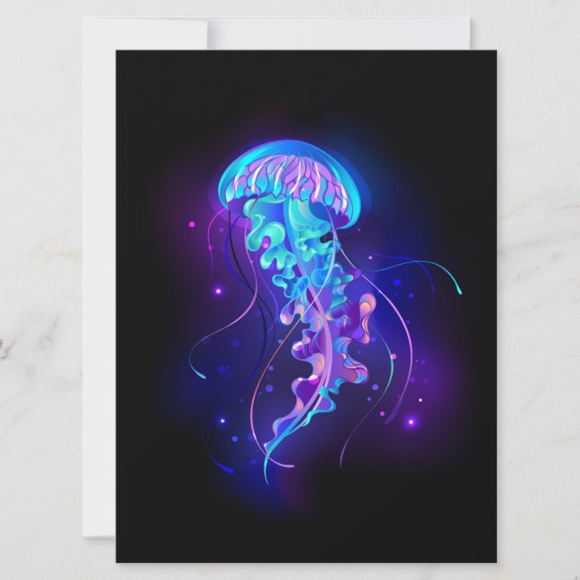 Vibrant Colour Glowing Jellyfish Save The Date (Front)