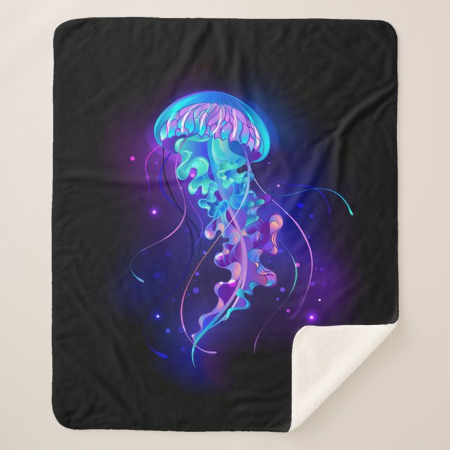 Vibrant Colour Glowing Jellyfish Sherpa Blanket (Front)