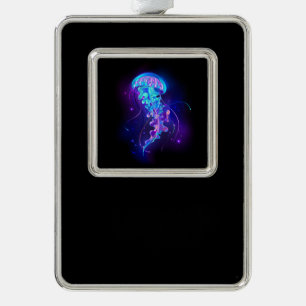 Vibrant Colour Glowing Jellyfish Silver Plated Framed Ornament