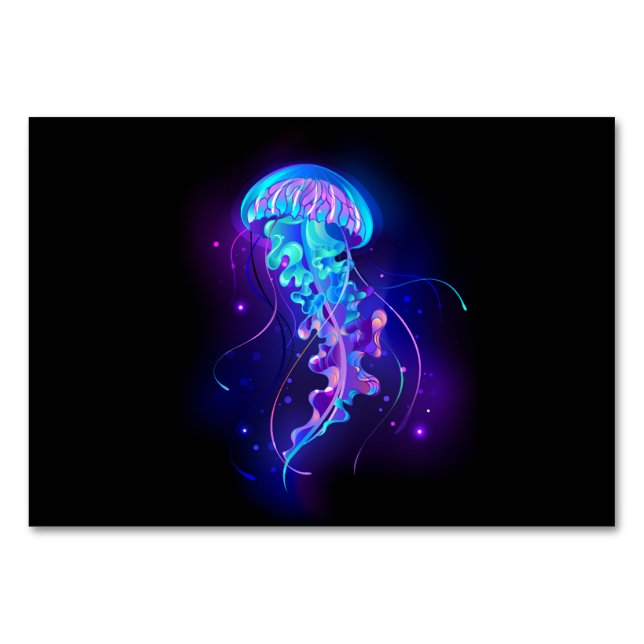 Vibrant Colour Glowing Jellyfish Table Number (Front)