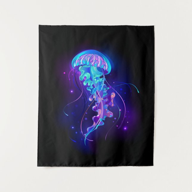 Vibrant Colour Glowing Jellyfish Tapestry (Front)