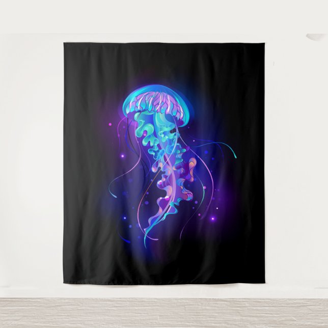 Vibrant Colour Glowing Jellyfish Tapestry (Front)