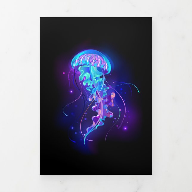 Vibrant Colour Glowing Jellyfish Tri-Fold Invitation (Cover)