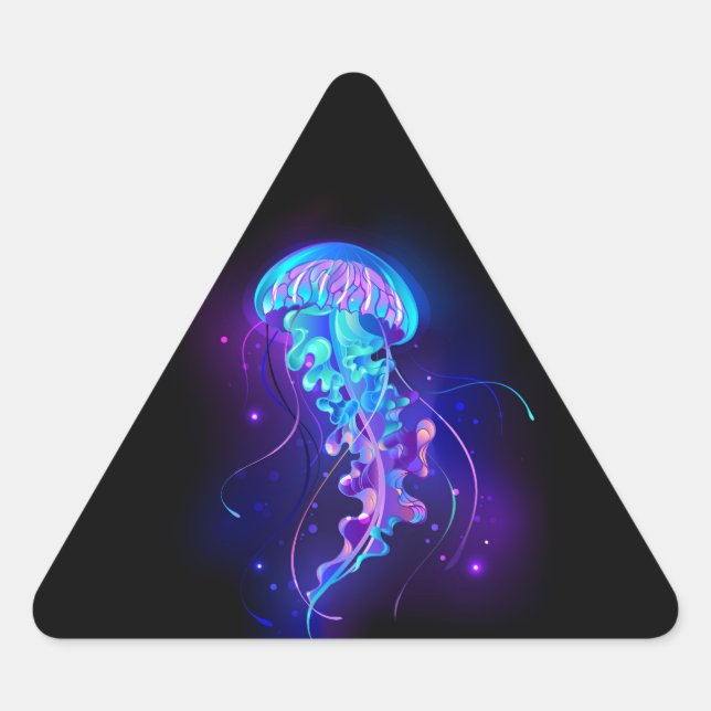 Vibrant Colour Glowing Jellyfish Triangle Sticker (Front)