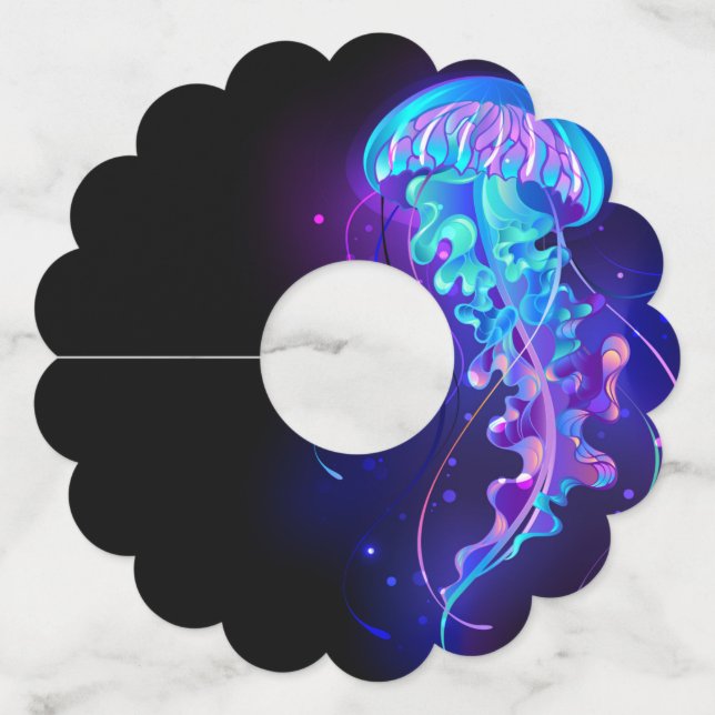 Vibrant Colour Glowing Jellyfish Wine Glass Tag (Front)