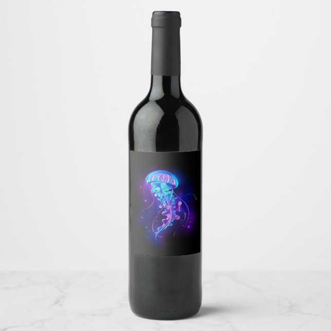 Vibrant Colour Glowing Jellyfish Wine Label (Front)