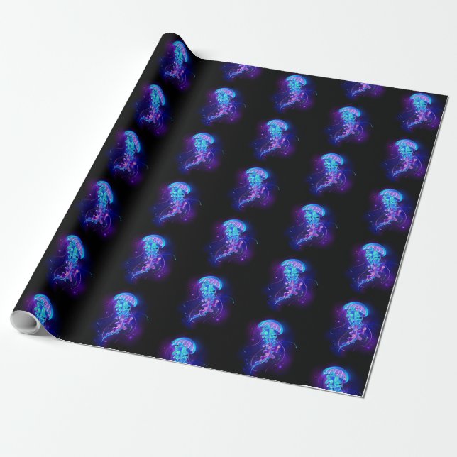 Vibrant Colour Glowing Jellyfish Wrapping Paper (Unrolled)