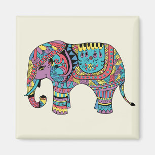 Vibrant Colour Mandala Elephant Magnet