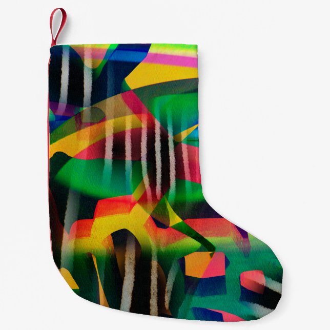 vibrant colour mixed digital pattern design made w small christmas stocking (Front)