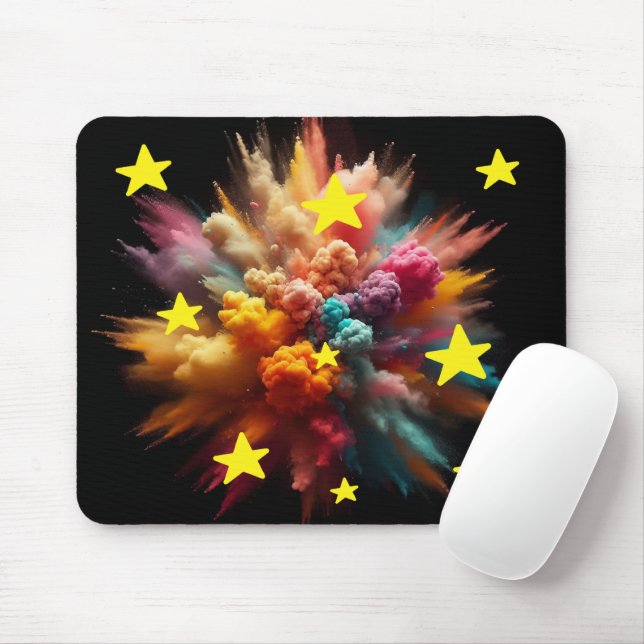 Vibrant Colour Powder Burst with Bright Yellow Sta Mouse Pad (With Mouse)