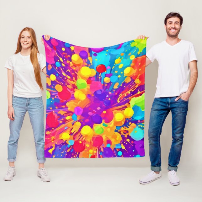 Vibrant Colour Spatter Fleece Blanket (In Situ)