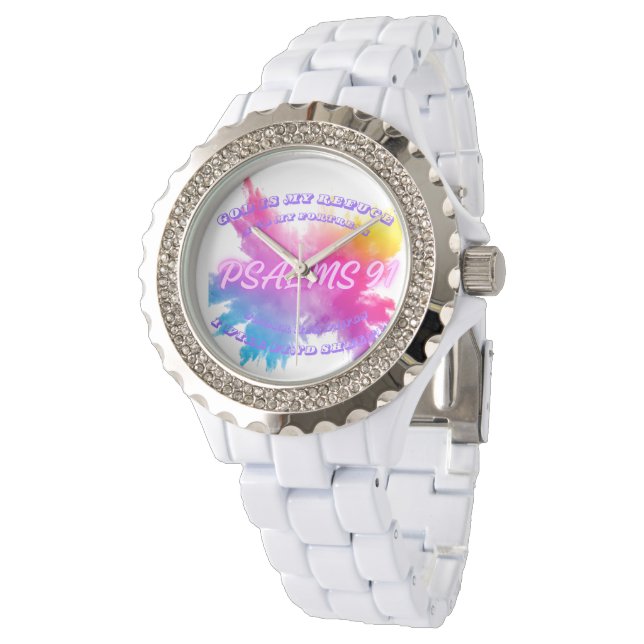 Vibrant Colour splashes Psalm 91 Watch (Angled)