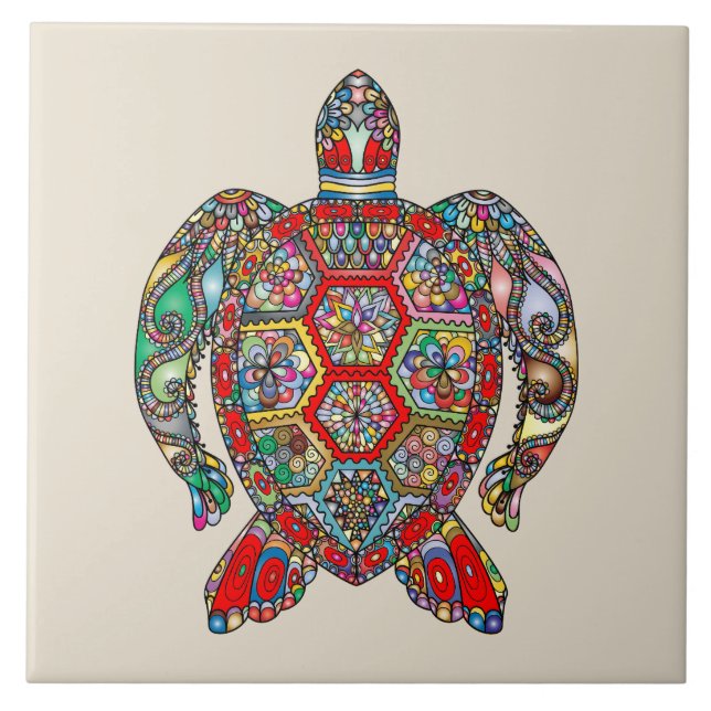 Vibrant colour turtle tile (Front)