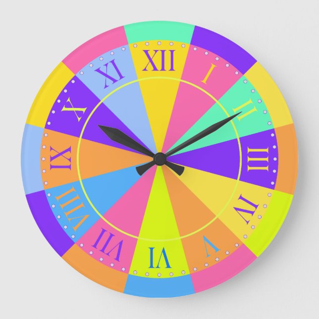 Vibrant Colour Wheel Big Roman Numerals Large Clock (Front)