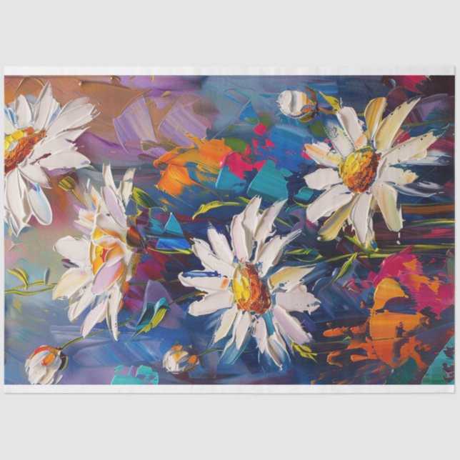 Vibrant Coloured Daisy Flowers Decoupage  Tissue Paper (Front)