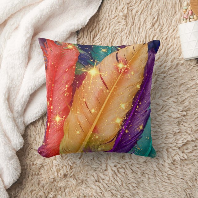 Vibrant Coloured Feathers Cushion (Blanket)