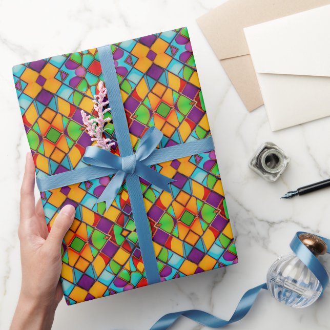 Vibrant Coloured Stained Glass Window Pattern Wrapping Paper (Gifting)
