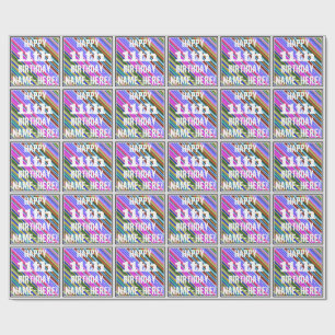Vibrant, Colourful 11th Birthday + Custom Name Wrapping Paper