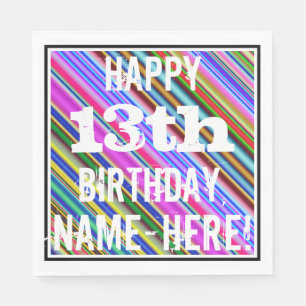 Vibrant, Colourful 13th Birthday + Custom Name Napkin