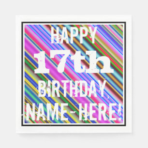 Vibrant, Colourful 17th Birthday + Custom Name Napkin