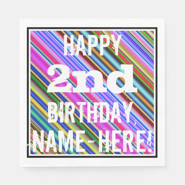 Vibrant, Colourful 2nd Birthday + Custom Name Napkin (Front)