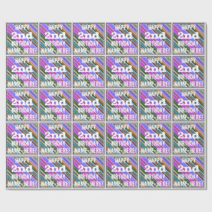 Vibrant, Colourful 2nd Birthday + Custom Name Wrapping Paper
