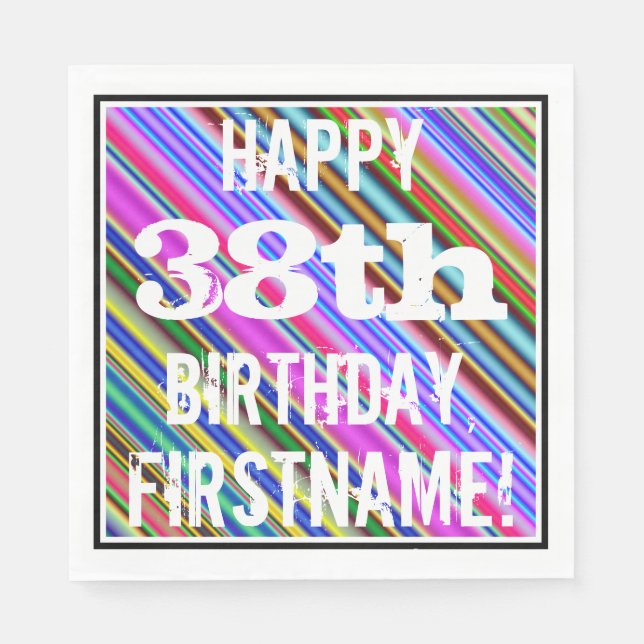 Vibrant, Colourful 38th Birthday + Custom Name Napkin (Front)