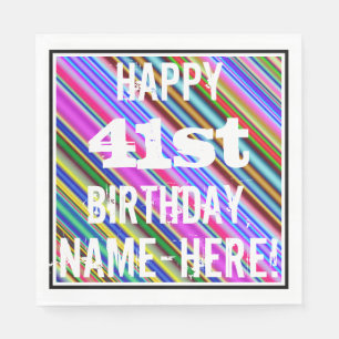 Vibrant, Colourful 41st Birthday + Custom Name Napkin