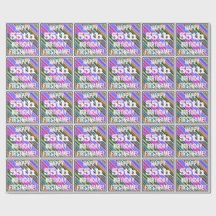 Vibrant, Colourful 55th Birthday + Custom Name Wrapping Paper