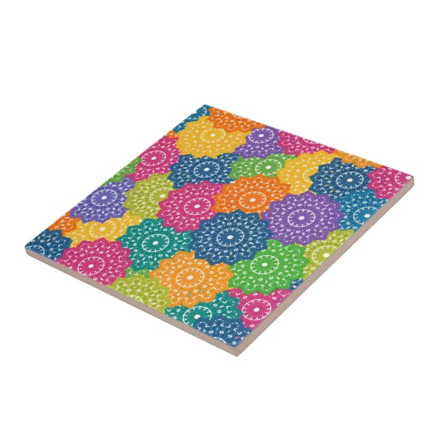 Vibrant Colourful Abstract Flowers Tile (Side)