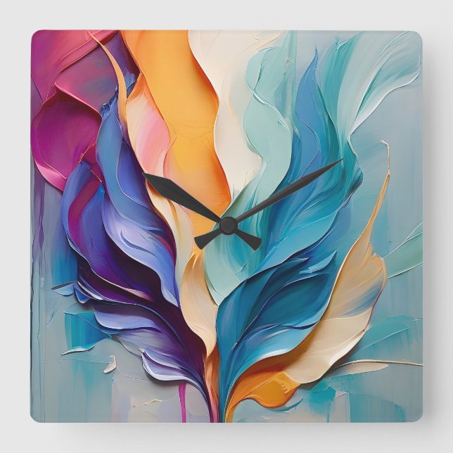 Vibrant Colourful Abstract Painting Artwork  Square Wall Clock (Front)