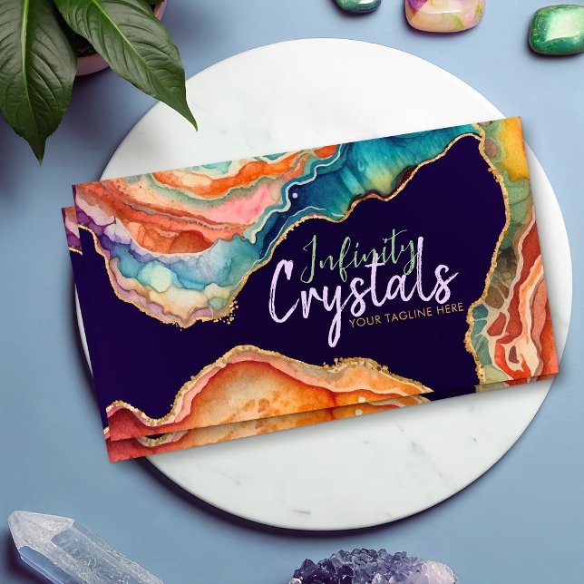 Vibrant Colourful Agate Watercolor Abstract Business Card (Creator Uploaded)