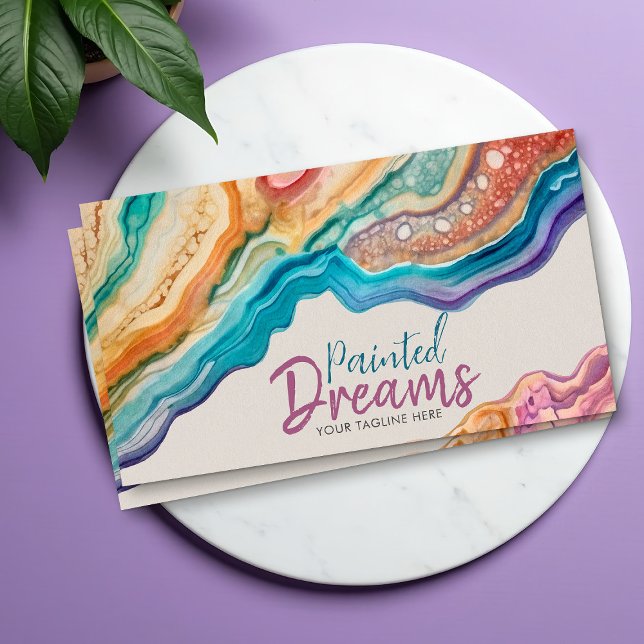 Vibrant Colourful Agate Watercolor Abstract Business Card (Creator Uploaded)
