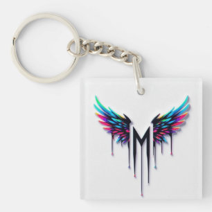 Vibrant Colourful Angel Wings M Monogram Graphic Key Ring