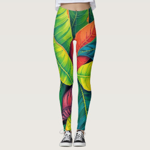 Vibrant Colourful Banana Foliage Pattern Leggings