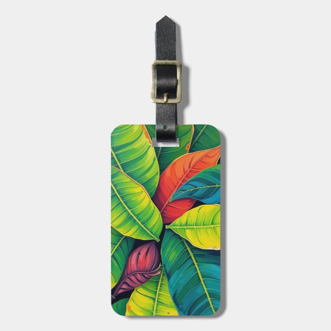 Vibrant Colourful Banana Foliage Pattern Luggage Tag (Front Vertical)