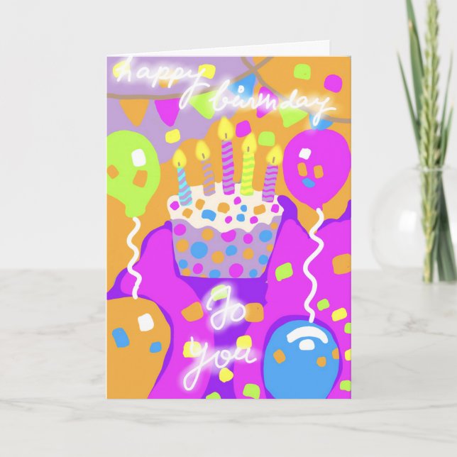 vibrant colourful birthday cake greeting card (Front)
