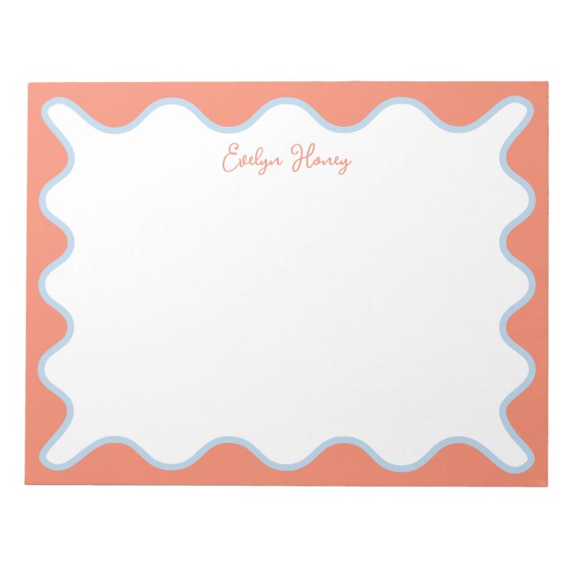 Vibrant Colourful Blue and Pink Wavy Zigzag Border Notepad (Front)